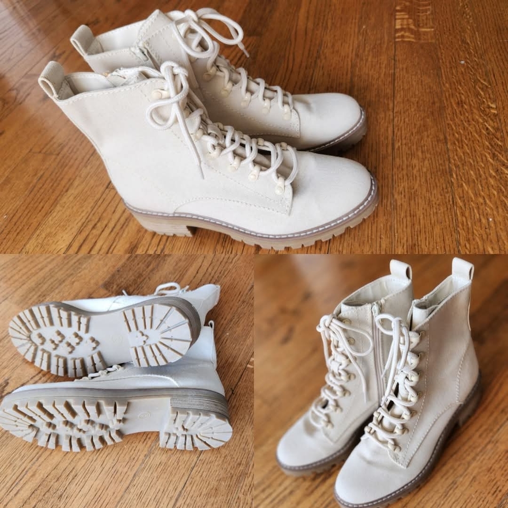 Women's Cream Lace-Up Ankle Boots